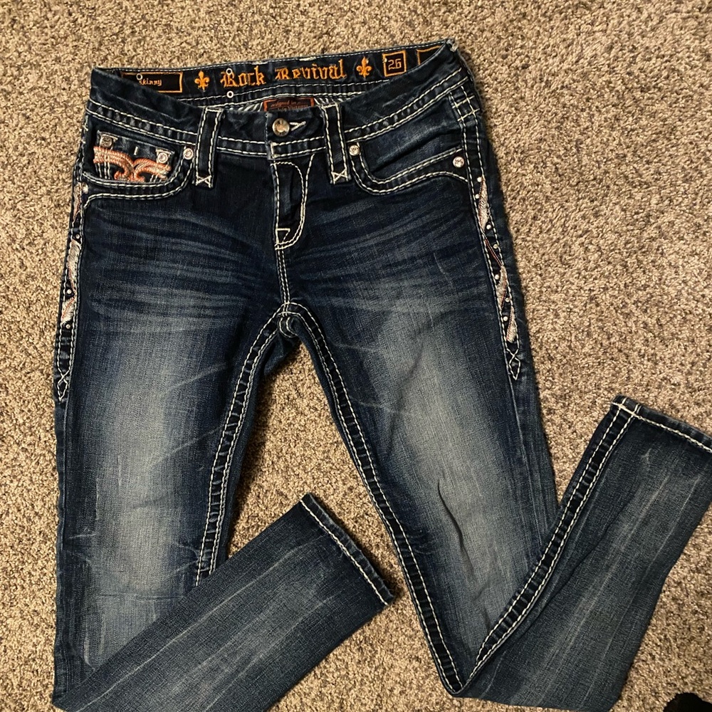 Rock Revival Women’s Dark Blue Skinny Jeans with Embellished Back Pockets 26 - Picture 2 of 2